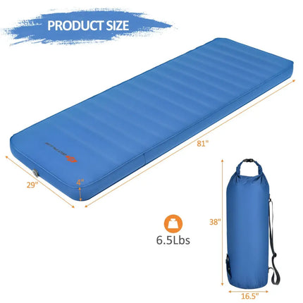 Self Inflating Folding Camping Sleeping Mattress with Carrying Bag-Blue - Blue - Air Mattresses & Sleeping Bags