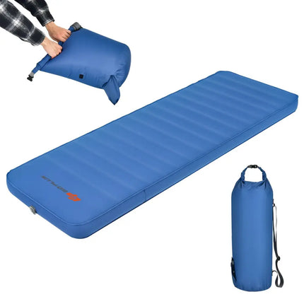 Self Inflating Folding Camping Sleeping Mattress with Carrying Bag-Blue - Blue - Air Mattresses & Sleeping Bags