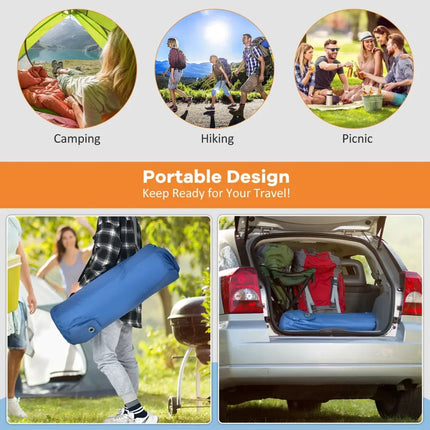 Self Inflating Folding Camping Sleeping Mattress with Carrying Bag-Blue - Blue - Air Mattresses & Sleeping Bags