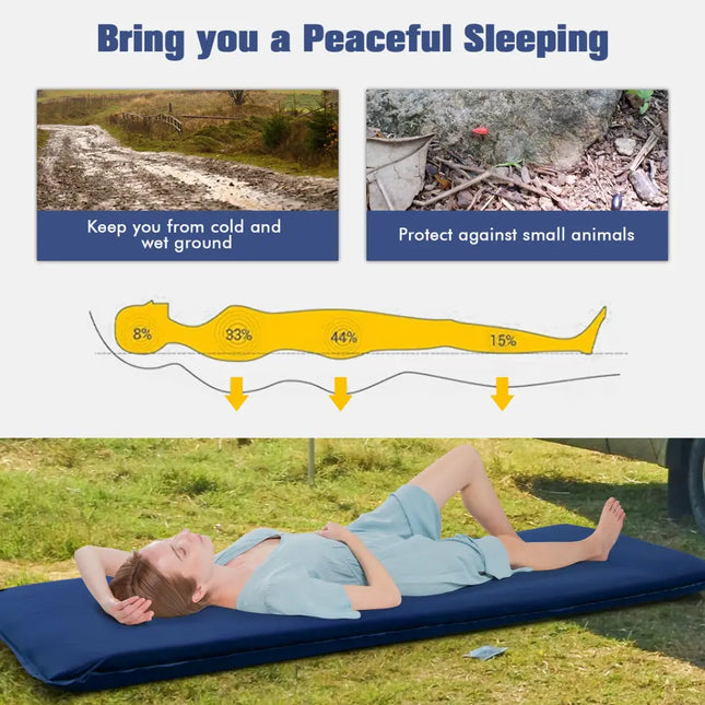 Self-inflating Lightweight Folding Foam Sleeping Cot with Storage bag-Blue - Blue - Air Mattresses & Sleeping Bags
