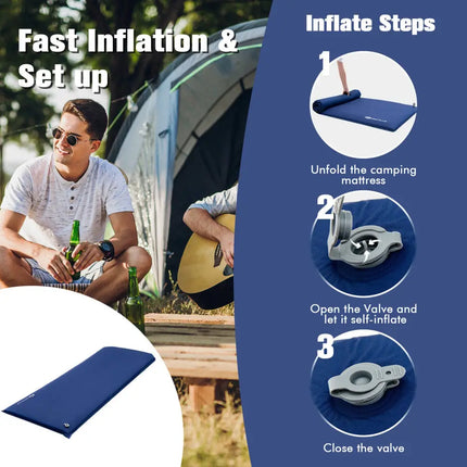 Self-inflating Lightweight Folding Foam Sleeping Cot with Storage bag-Blue - Blue - Air Mattresses & Sleeping Bags