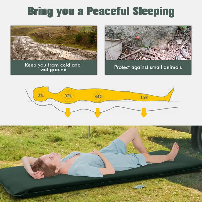 Self-inflating Lightweight Folding Foam Sleeping Cot with Storage bag-Green - Green - Air Mattresses & Sleeping Bags