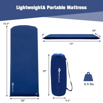 Self-inflating Lightweight Folding Foam Sleeping Cot with Storage bag-Blue - Blue - Air Mattresses & Sleeping Bags