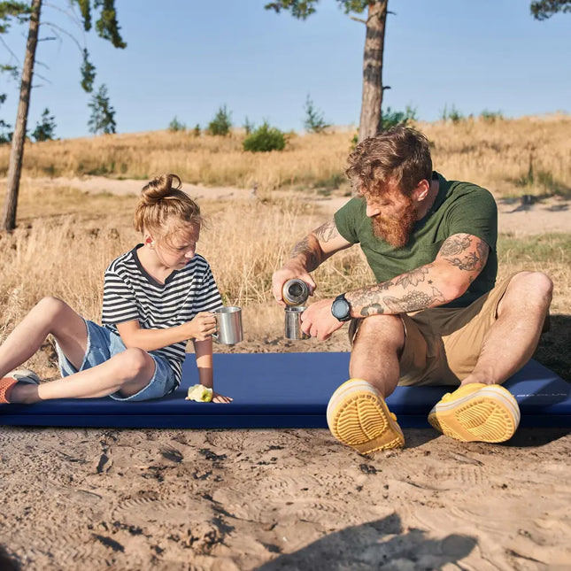 Self-inflating Lightweight Folding Foam Sleeping Cot with Storage bag-Blue - Blue - Air Mattresses & Sleeping Bags