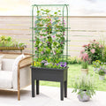 Self-watering Raised Garden Bed Elevated Planter with Climbing Trellis-Black - Gray - Raised Garden Beds