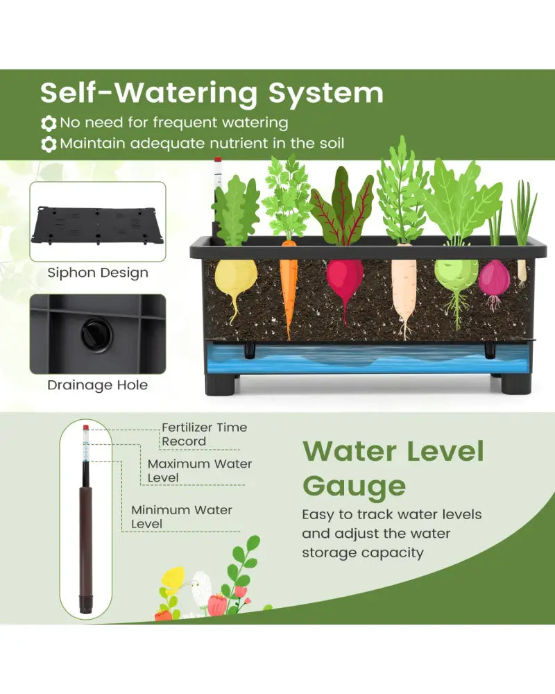 Self-watering Raised Garden Bed Elevated Planter with Climbing Trellis-Black - Gray - Raised Garden Beds