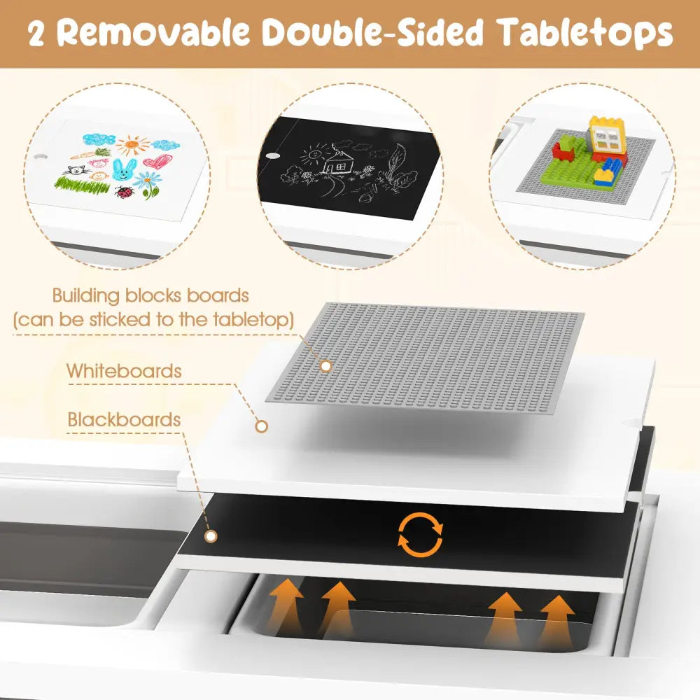 Sensory Table and Chair Set for Kids 2-8 with Foldable Bins-White - White - Kids Table & Chair Sets