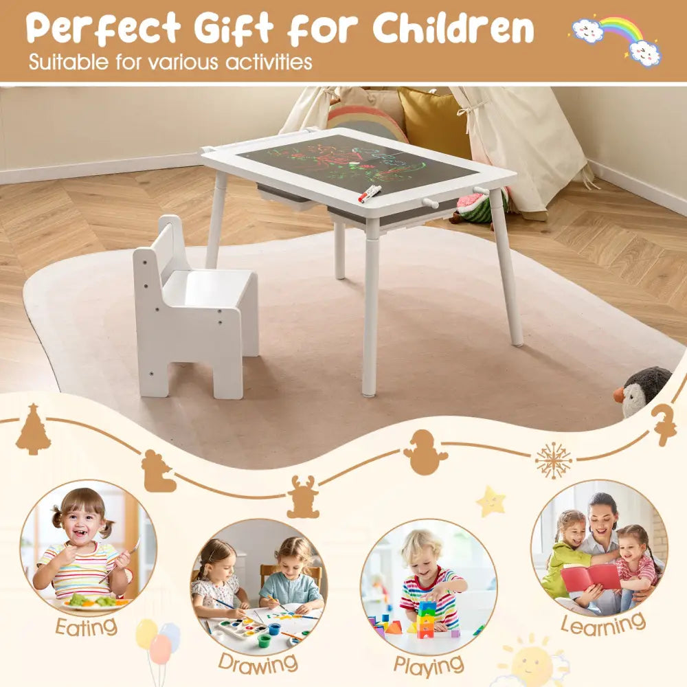 Sensory Table and Chair Set for Kids 2-8 with Foldable Bins-White - White - Kids Table & Chair Sets