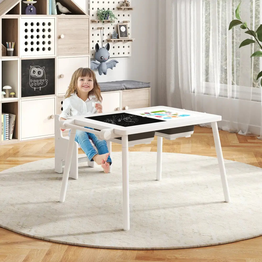 Sensory Table and Chair Set for Kids 2-8 with Foldable Bins-White - White - Kids Table & Chair Sets