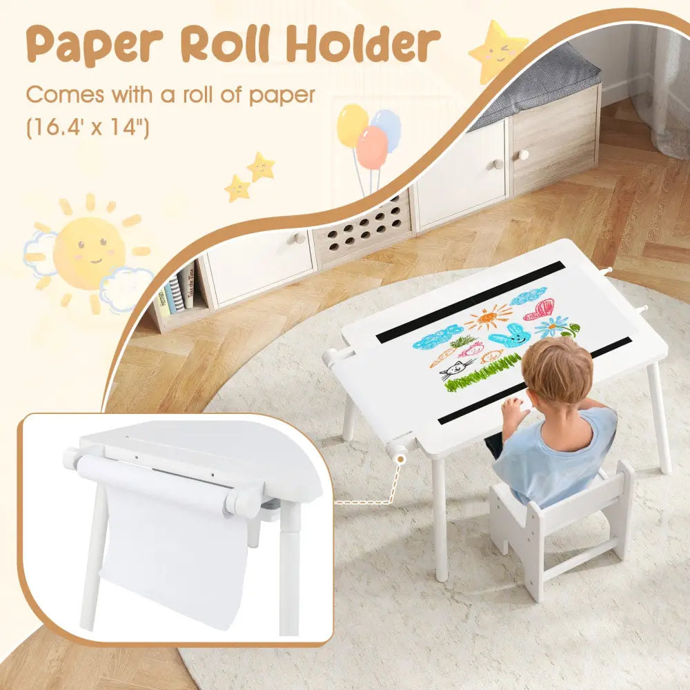 Sensory Table and Chair Set for Kids 2-8 with Foldable Bins-White - White - Kids Table & Chair Sets