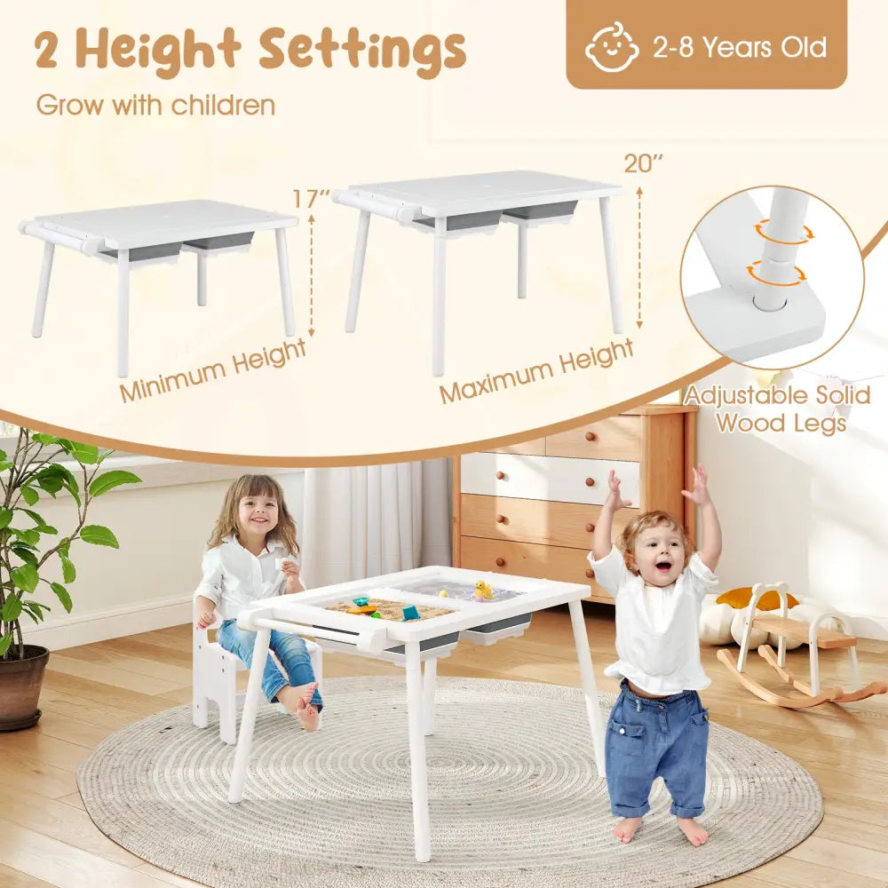 Sensory Table and Chair Set for Kids 2-8 with Foldable Bins-White - White - Kids Table & Chair Sets