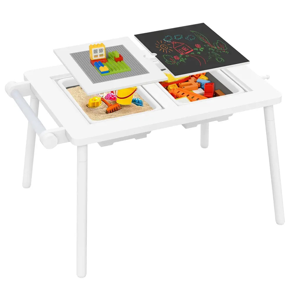 Sensory Table and Chair Set for Kids 2-8 with Foldable Bins-White - White - Kids Table & Chair Sets