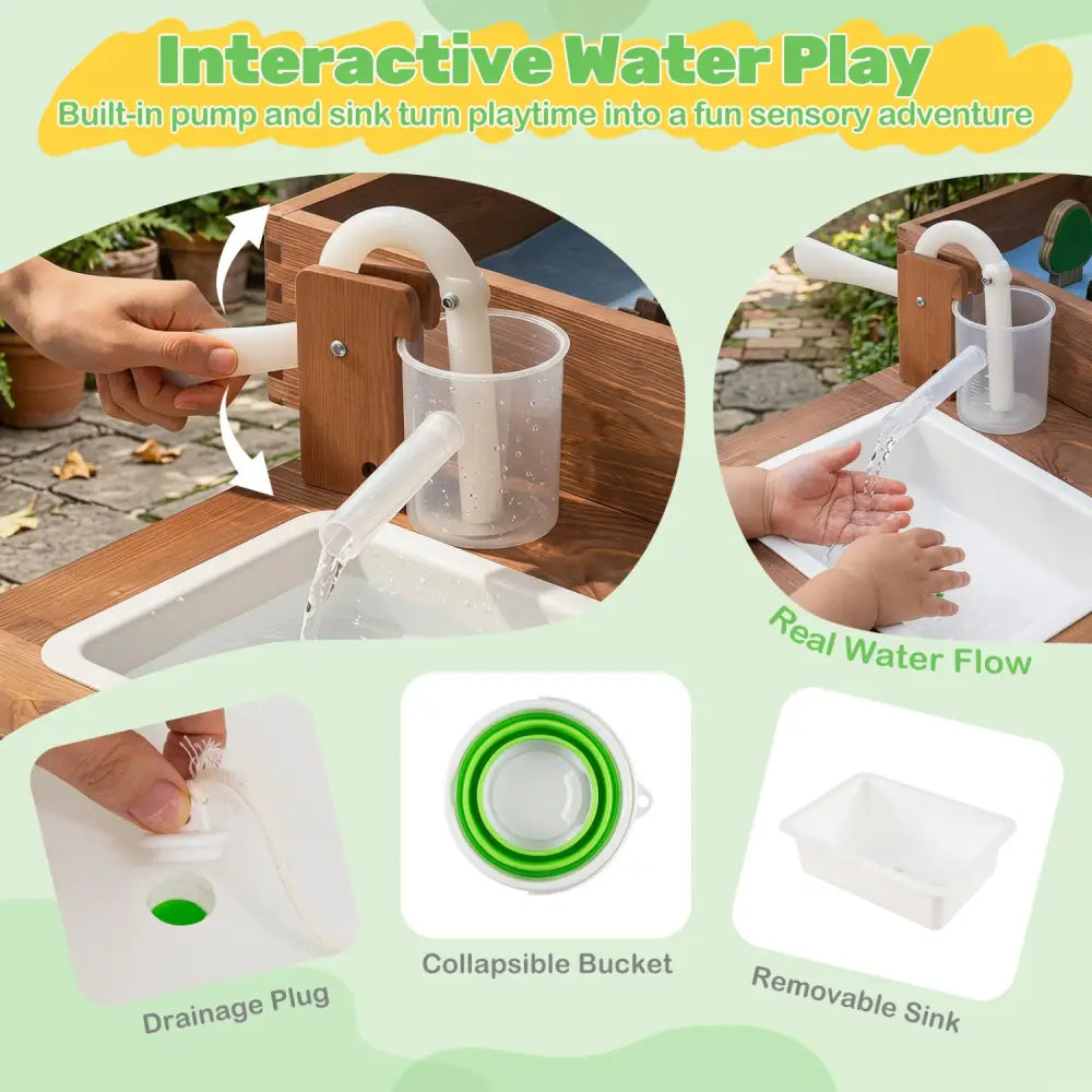 Sensory Table with Water Pump & Sink and 33 Sand Toys for Toddlers - Play Kitchen Sets