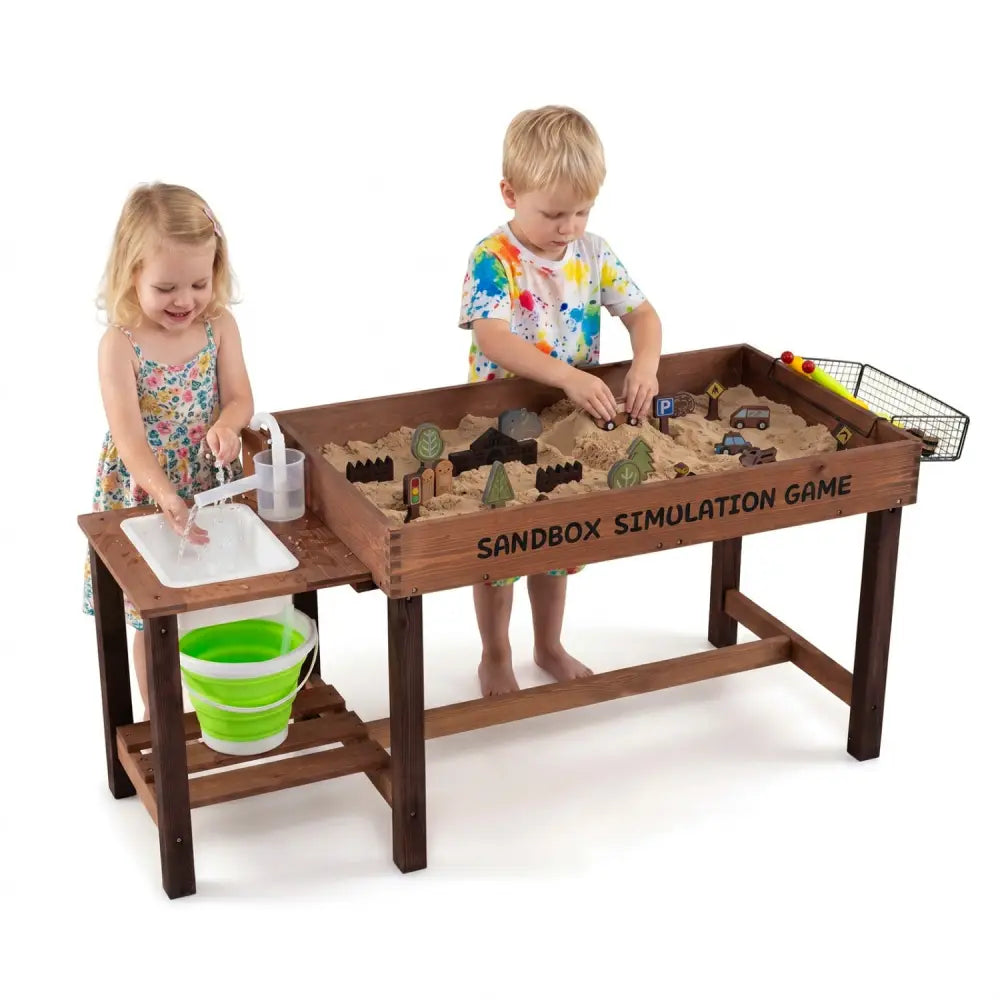 Sensory Table with Water Pump & Sink and 33 Sand Toys for Toddlers - Play Kitchen Sets
