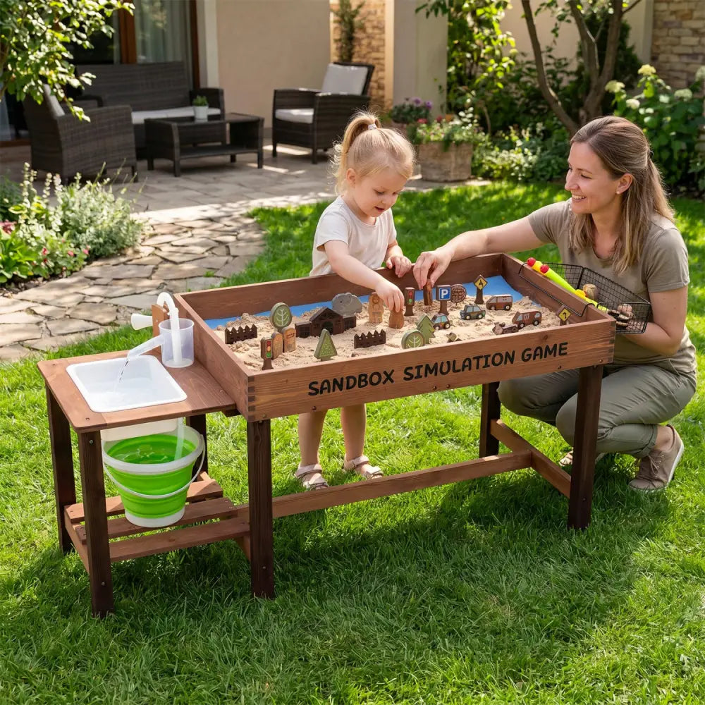 Sensory Table with Water Pump & Sink and 33 Sand Toys for Toddlers - Play Kitchen Sets