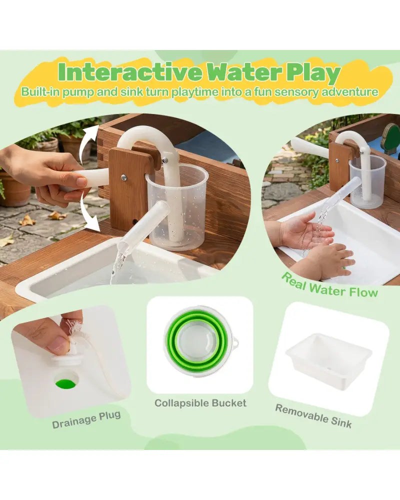 Sensory Table with Water Pump & Sink and 33 Sand Toys for Toddlers - Play Kitchen Sets