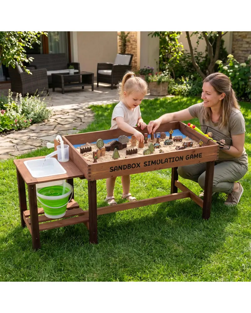 Sensory Table with Water Pump & Sink and 33 Sand Toys for Toddlers - Play Kitchen Sets