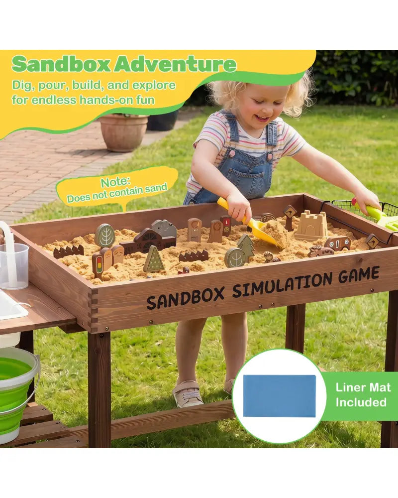 Sensory Table with Water Pump & Sink and 33 Sand Toys for Toddlers - Play Kitchen Sets