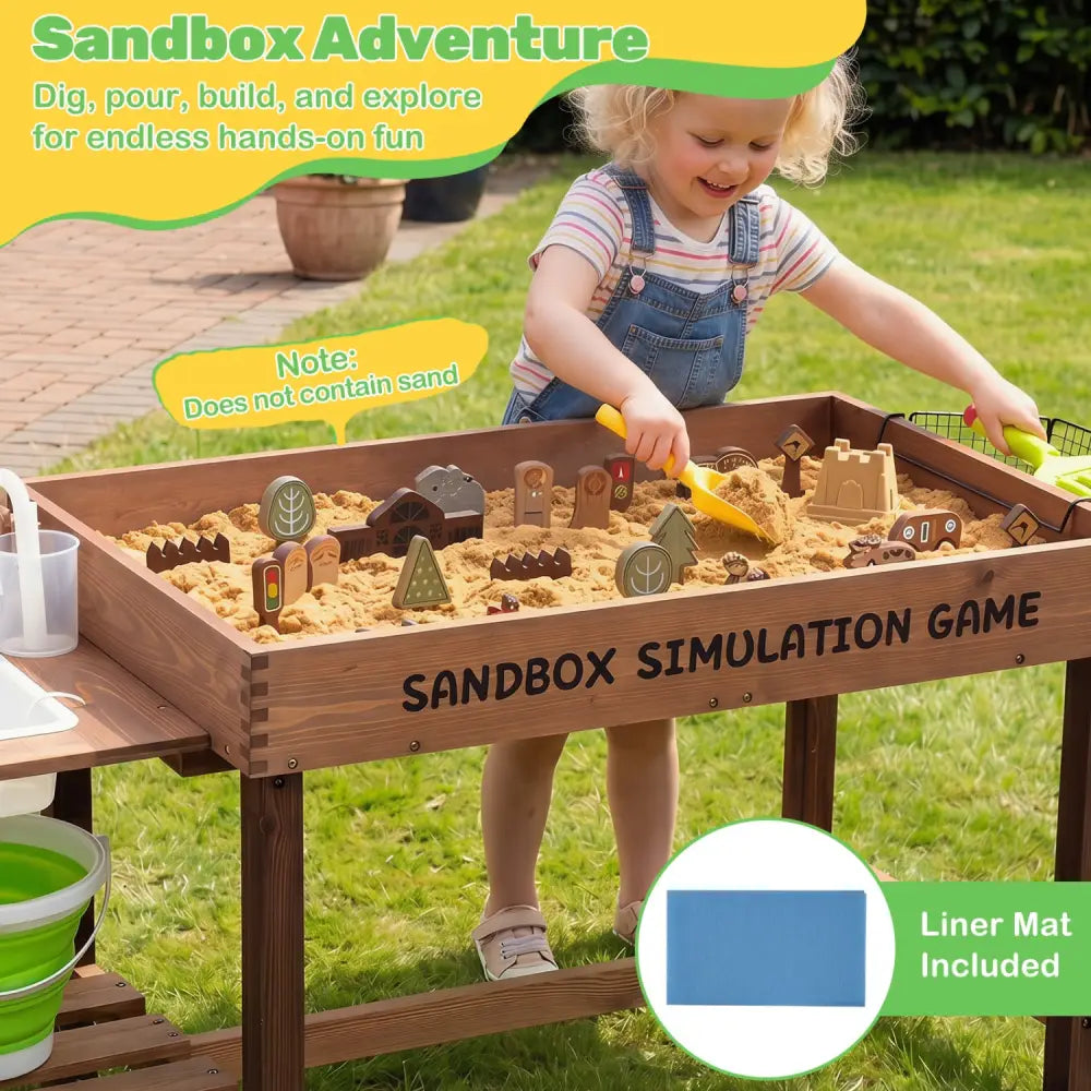 Sensory Table with Water Pump & Sink and 33 Sand Toys for Toddlers - Play Kitchen Sets
