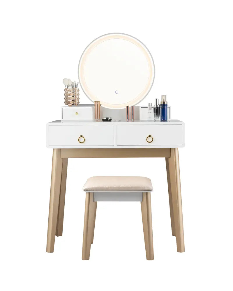 Set 3 Makeup Vanity Table Color Lighting Jewelry Divider Dressing Table-White - White - Makeup Vanities