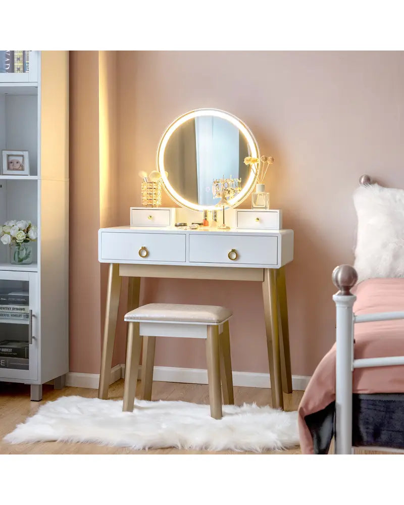 Set 3 Makeup Vanity Table Color Lighting Jewelry Divider Dressing Table-White - White - Makeup Vanities