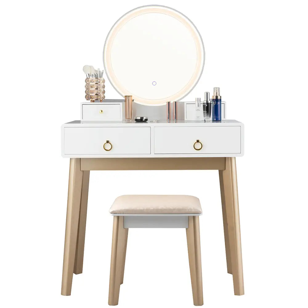 Set 3 Makeup Vanity Table Color Lighting Jewelry Divider Dressing Table-White - White - Makeup Vanities
