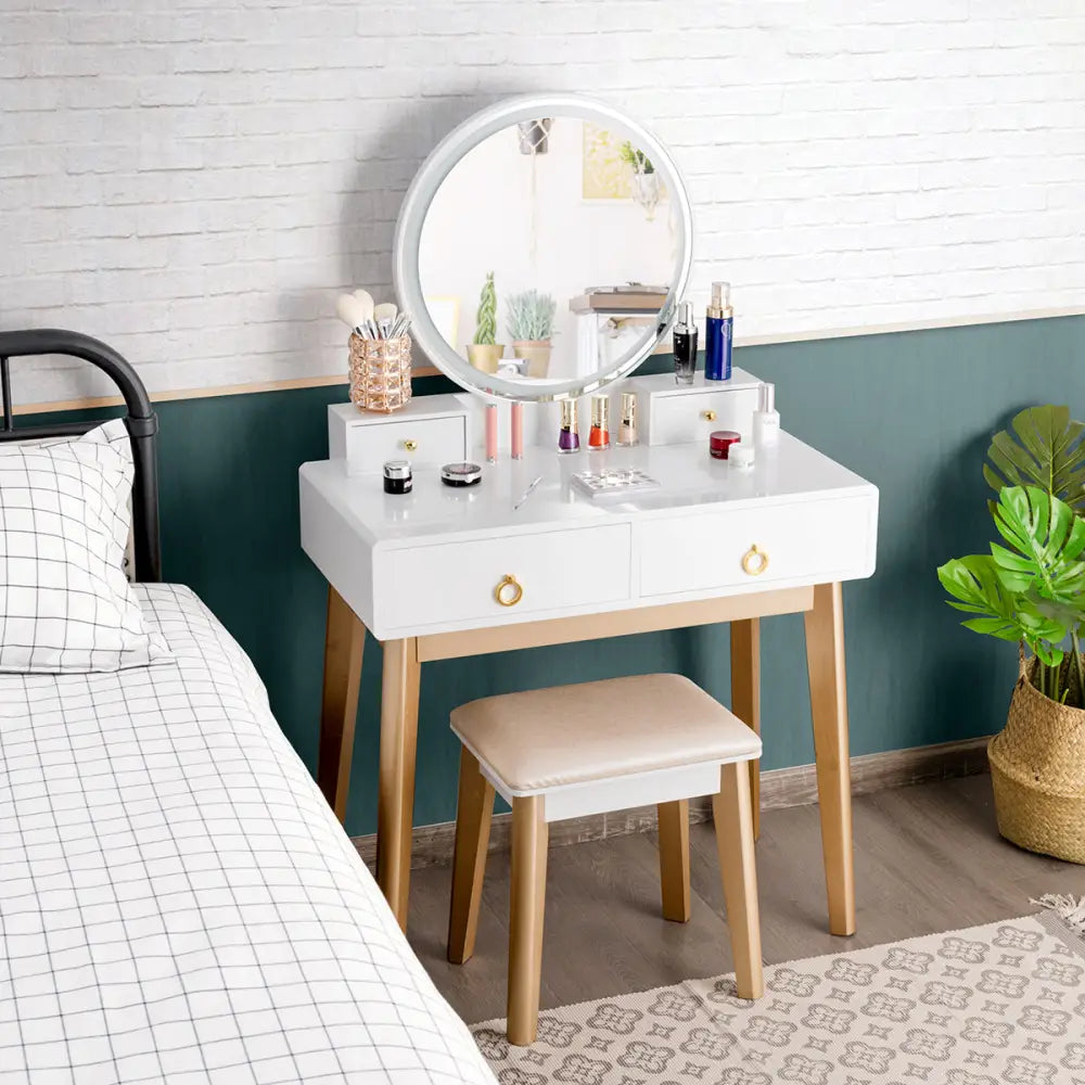 Set 3 Makeup Vanity Table Color Lighting Jewelry Divider Dressing Table-White - White - Makeup Vanities