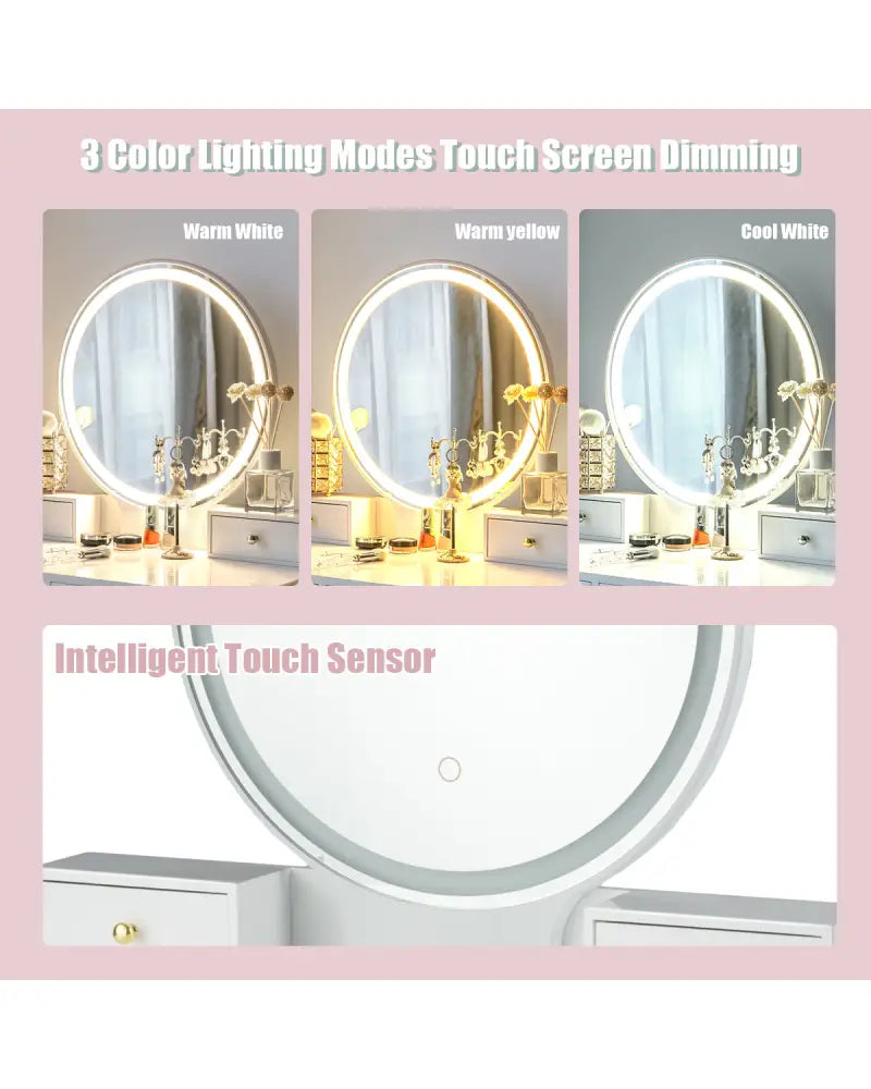 Set 3 Makeup Vanity Table Color Lighting Jewelry Divider Dressing Table-White - White - Makeup Vanities