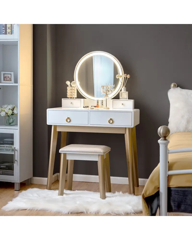Set 3 Makeup Vanity Table Color Lighting Jewelry Divider Dressing Table-White - White - Makeup Vanities