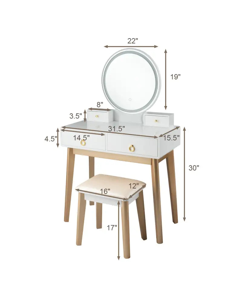 Set 3 Makeup Vanity Table Color Lighting Jewelry Divider Dressing Table-White - White - Makeup Vanities