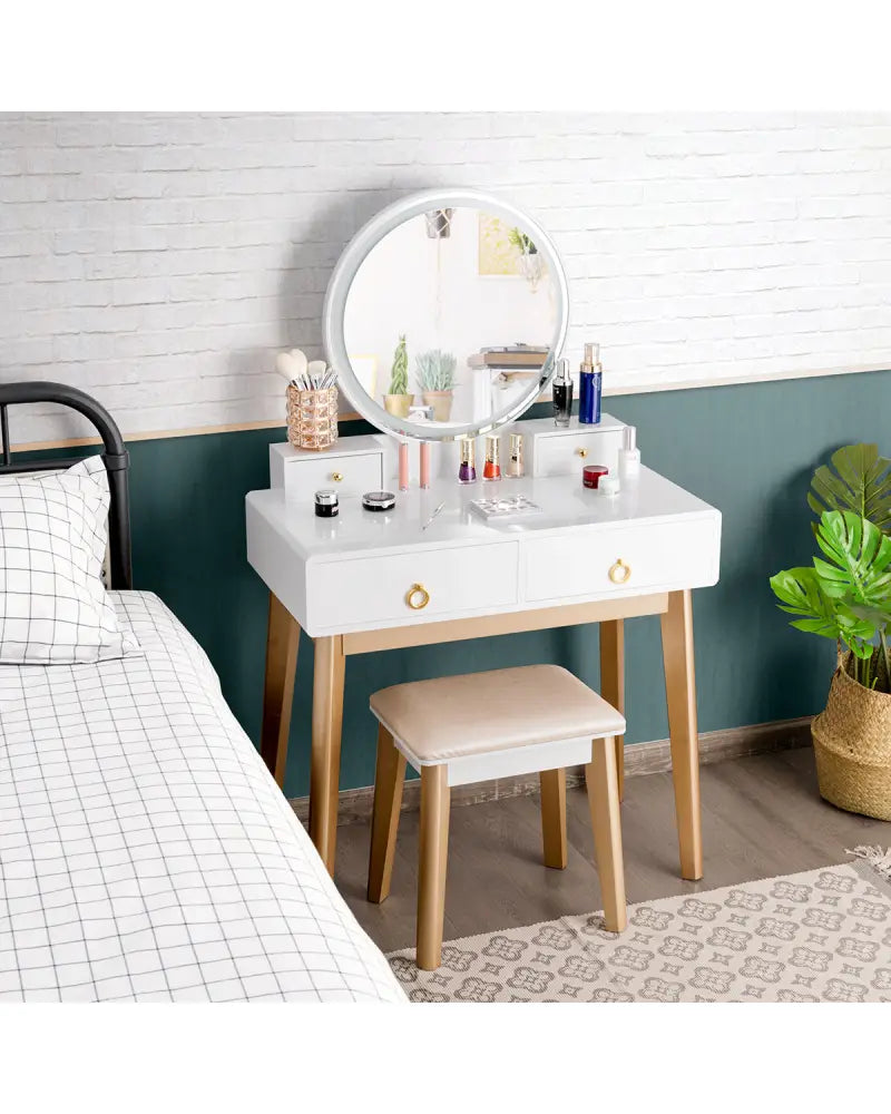Set 3 Makeup Vanity Table Color Lighting Jewelry Divider Dressing Table-White - White - Makeup Vanities