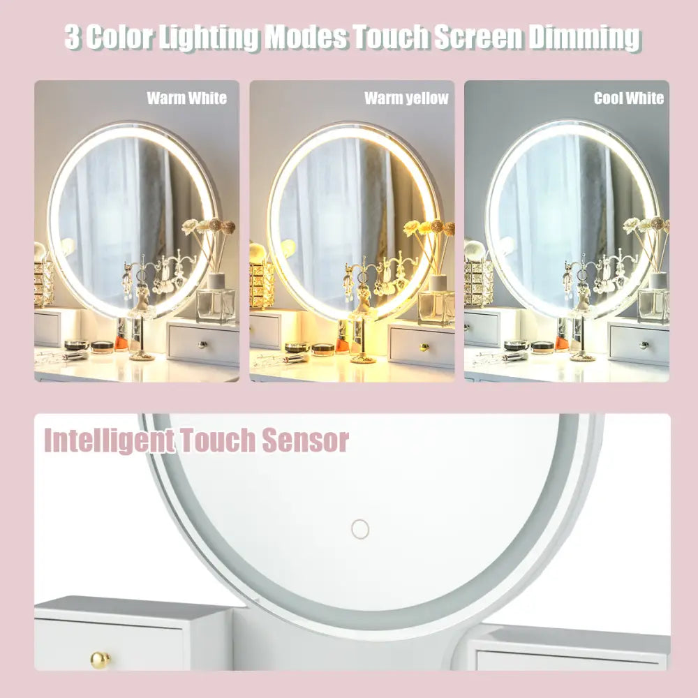 Set 3 Makeup Vanity Table Color Lighting Jewelry Divider Dressing Table-White - White - Makeup Vanities