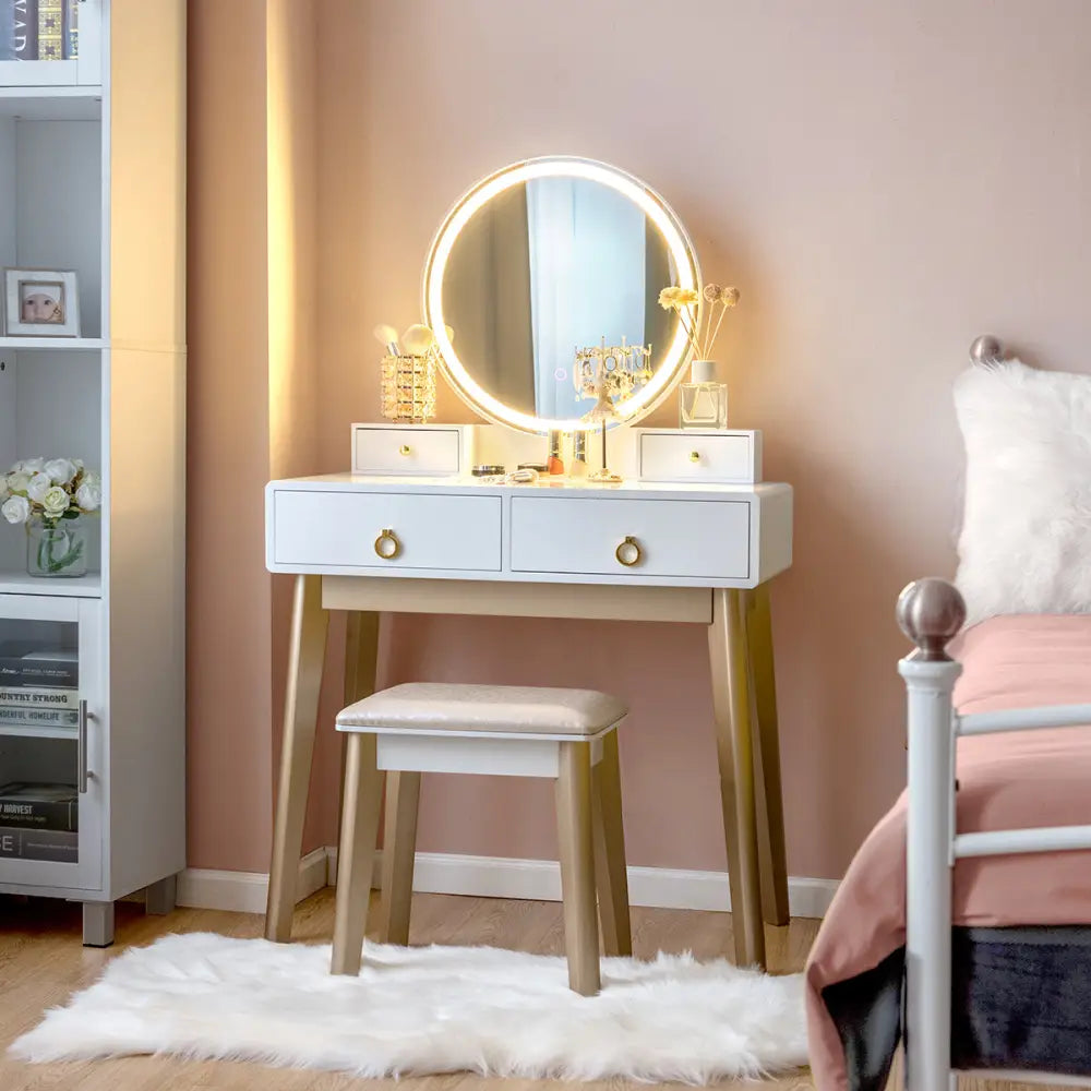 Set 3 Makeup Vanity Table Color Lighting Jewelry Divider Dressing Table-White - White - Makeup Vanities