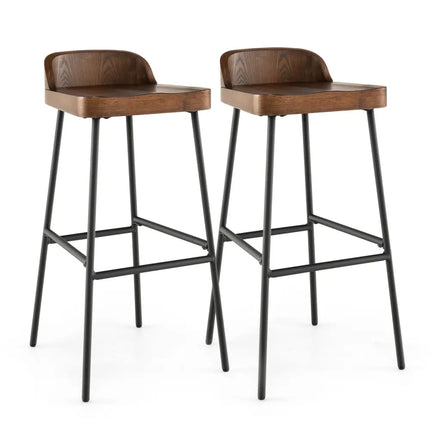 Set of 1/2 29 Inch Industrial Bar Stools with Low Back and Footrests-Set of 2 - Rustic Brown - Bar Stools