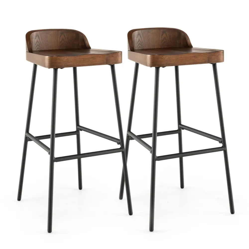 Set of 1/2 29 Inch Industrial Bar Stools with Low Back and Footrests-Set of 2 - Rustic Brown - Bar Stools