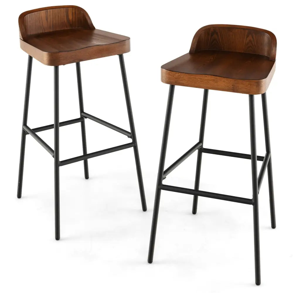 Set of 1/2 29 Inch Industrial Bar Stools with Low Back and Footrests-Set of 2 - Rustic Brown - Bar Stools