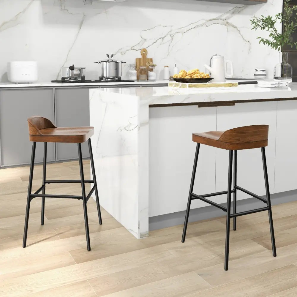 Set of 1/2 29 Inch Industrial Bar Stools with Low Back and Footrests-Set of 2 - Rustic Brown - Bar Stools