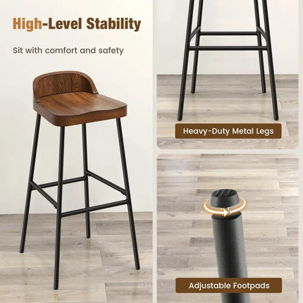 Set of 1/2 29 Inch Industrial Bar Stools with Low Back and Footrests-Set of 2 - Rustic Brown - Bar Stools