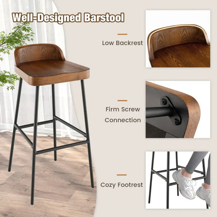 Set of 1/2 29 Inch Industrial Bar Stools with Low Back and Footrests-Set of 2 - Rustic Brown - Bar Stools