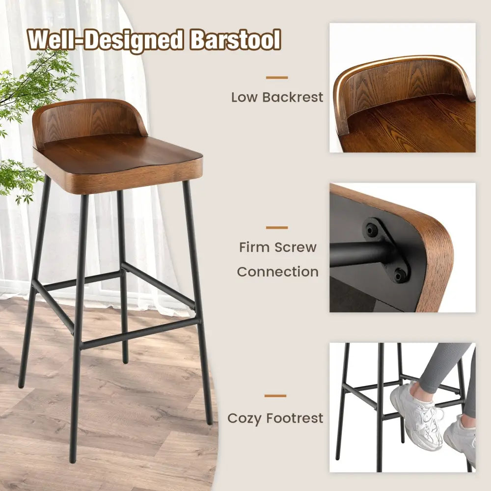Set of 1/2 29 Inch Industrial Bar Stools with Low Back and Footrests-Set of 2 - Rustic Brown - Bar Stools