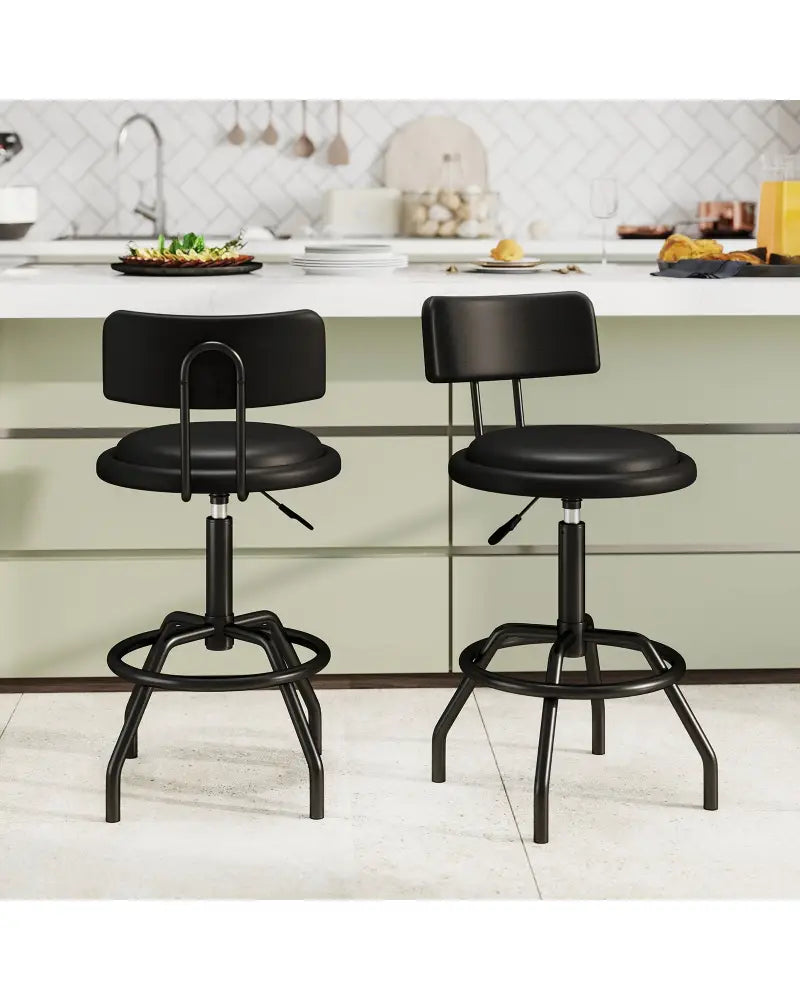 Set of 1/2 360° Swivel Counter Height Barstool with Padded Seat and Back-2 Pieces - Black - Bar Stools