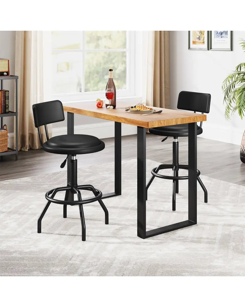Set of 1/2 360° Swivel Counter Height Barstool with Padded Seat and Back-1 Piece - Black - Bar Stools