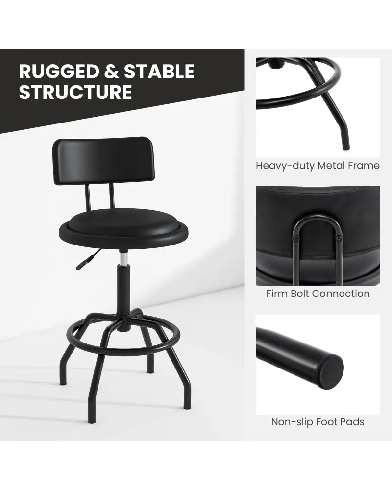 Set of 1/2 360° Swivel Counter Height Barstool with Padded Seat and Back-2 Pieces - Black - Bar Stools