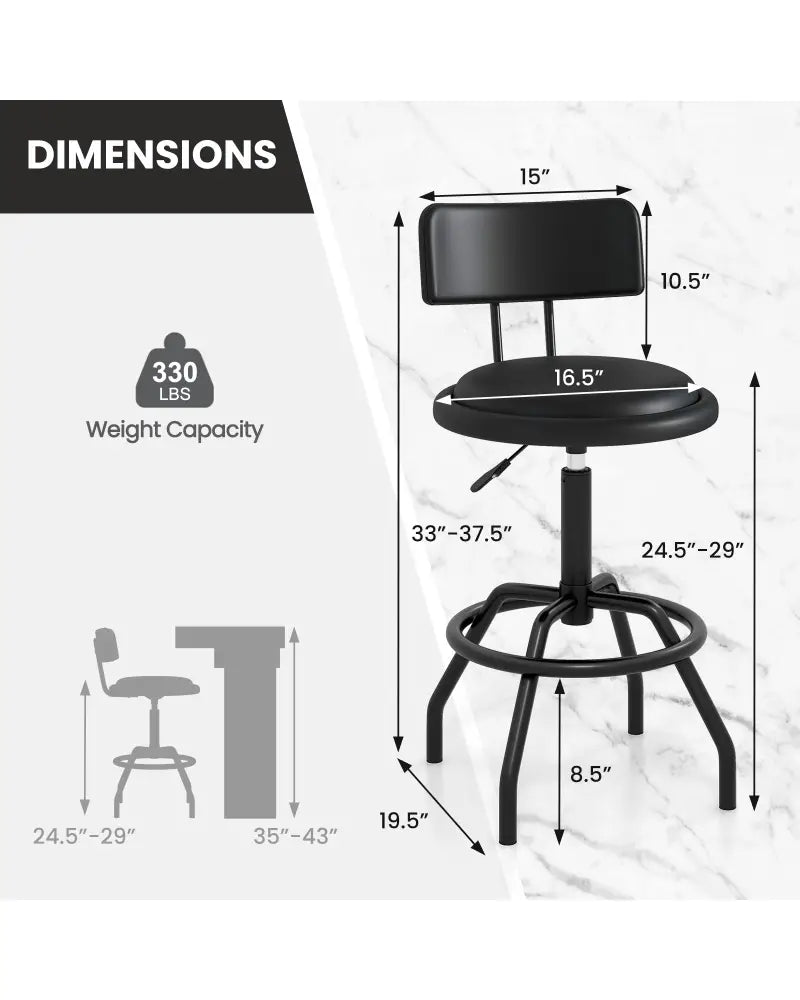 Set of 1/2 360° Swivel Counter Height Barstool with Padded Seat and Back-2 Pieces - Black - Bar Stools