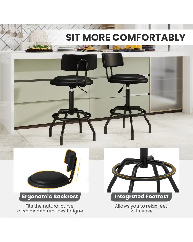 Set of 1/2 360° Swivel Counter Height Barstool with Padded Seat and Back-1 Piece - Black - Bar Stools