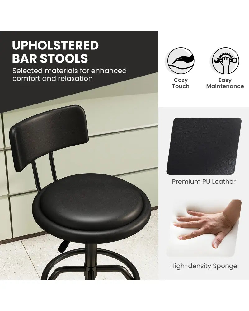 Set of 1/2 360° Swivel Counter Height Barstool with Padded Seat and Back-1 Piece - Black - Bar Stools