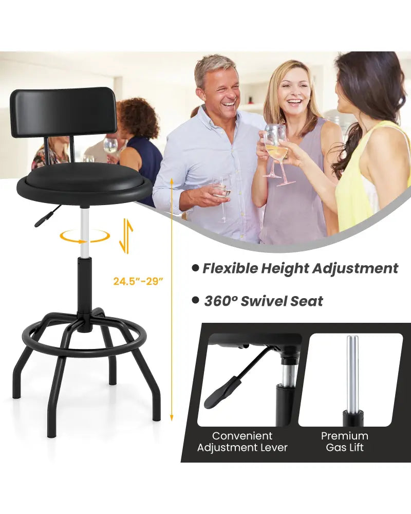 Set of 1/2 360° Swivel Counter Height Barstool with Padded Seat and Back-2 Pieces - Black - Bar Stools