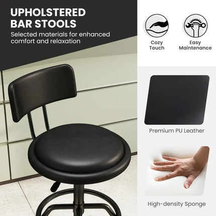 Set of 1/2 360Â° Swivel Counter Height Barstool with Padded Seat and Back-1 Piece - Black - Bar Stools