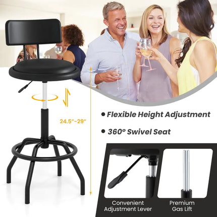 Set of 1/2 360Â° Swivel Counter Height Barstool with Padded Seat and Back-2 Pieces - Black - Bar Stools
