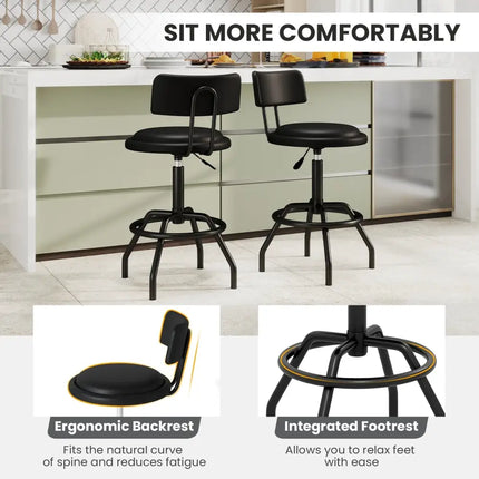 Set of 1/2 360Â° Swivel Counter Height Barstool with Padded Seat and Back-2 Pieces - Black - Bar Stools